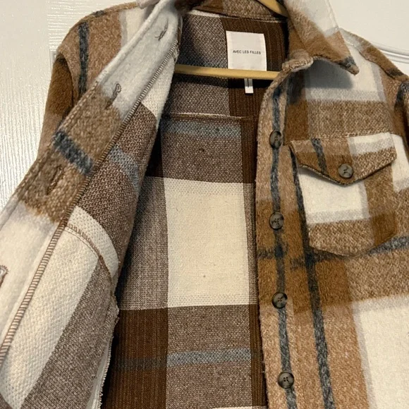 Avec Les Filles Tan and White Plaid Utility Jacket - Picture 6 of 13